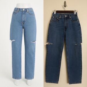 Mid Wash Thigh Split Baggy Boyfriend Jeans